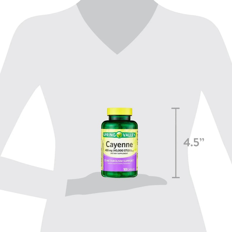 Spring Valley Cayenne Metabolism Support Supplement Capsules 455 mg 100