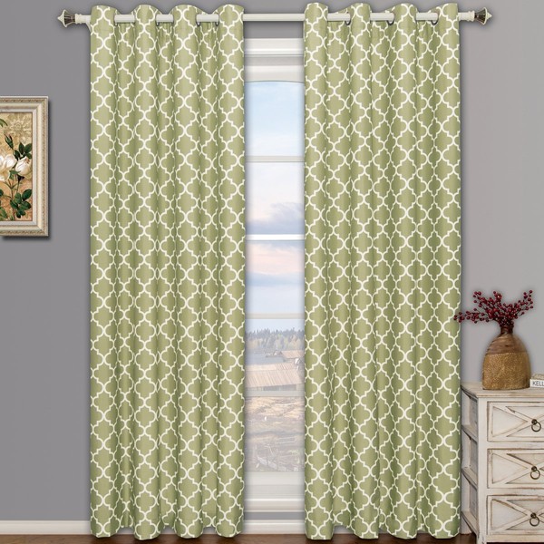 Meridian Green Grommet Blackout Window Curtain Drapes, Pair/Set of 2