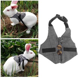 Rabbit Harness, Multipurpose Adjustable Soft Pet Rabbit Walking Harness Leash Lead Gentlemanly Style Bunny Vest for Small Animal (M)
