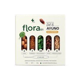 FLORA01, Barras de protena Des__Ayuno, Sabor natural, Libre de sellos, 12 gr de protena por barra, Caja con 4 piezas                                  