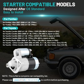 Farrme 17841 Starter Motor Fit for Toyota Corolla Matrix, for Pontiac Vibe 2003-2008 1.8L L4 Automotive Replacement Starter#17841N, 28100-0D080, 28100-22090, 88969483, 428000-1310 Engine Starter