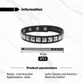 ZGDEIWGF 2 Pieces Stud Collar, Leather Studded Bracelet, Punk Rivet Collar, Rock Heavy Metal Rivet Bracelet, Goth Bracelet, Rivet Bracelet