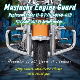 MoKitDora Engine Guard Highway Mustache Crash Bar 1.25" Fat for Harley Softail 2000-2017 FL Heritage Classic Deluxe Fat Boy FLSTF Models, Chrome