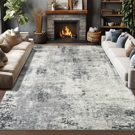 Merelax Area Rugs 4x6 Grey Rug for Bedroom Living Room Kids Room, Modern Abstract Entryway Area Rug Indoor, Boho Vintage Machine Washable Gray Rug, Low Pile Non Slip Dining Room Study Office Carpet
