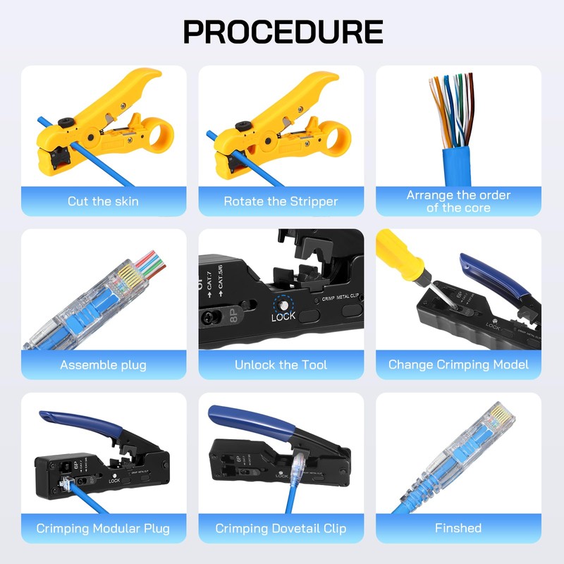 Network Tool Set with 50 x RJ45 Connector Cat7/Cat6a Pass