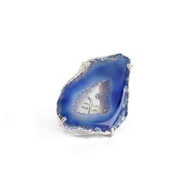 Dazzle Appeal Geode Quartz Slice Druzy Crystal Quartz Gemstone Prong Setting Silver Rings for Women Sonr Size 30-40mm Approximately (Blue)