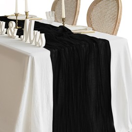 ZAGQIG Thanksgiving Table Runner Christmas Cheesecloth 10 FT Beige Thanksgiving Boho Rustic Table Runner Gauze Table Runner for Wedding Fall Decor Cheese Cloth Table Runner for Baby Shower (Black)
