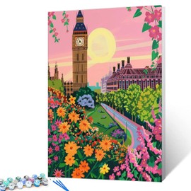 London Big Ben Scenery Oil Painting Paint by Number Kits 16 x 20 inch Canvas Abstract Famous Landscape DIY Oil Painting for Kids Students Adults Beginner with Brushes Acrylic Pigment(without Frame)