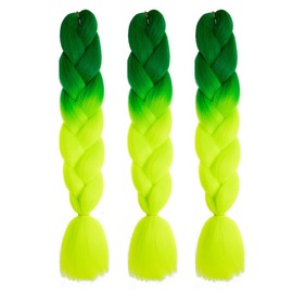 Braiding Hair Ombre Green to Yellow Green Braid Hair Extensions Hot Water Setting High Temperature Synthetic Fiber 24 Inches(B43-3Pack)