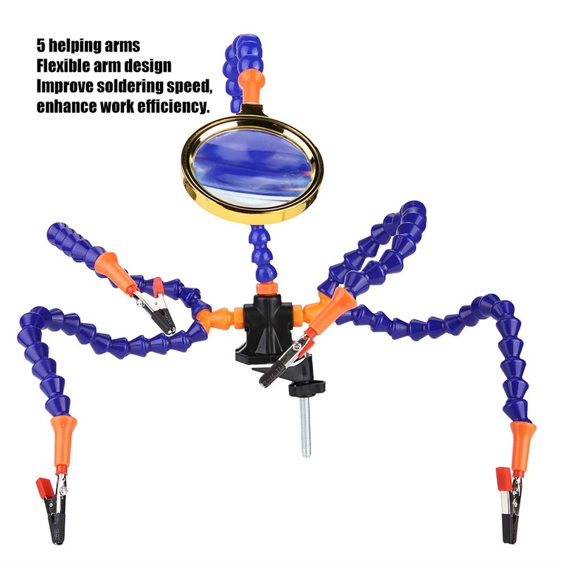 Five Arm Flexible Soldering Station Clip with Magnifying Glass Welding