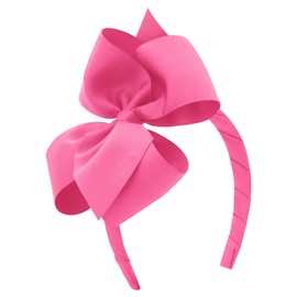 Wee Ones Girls' Classic Grosgrain Hair Bow on a Wrapped Headband, Stylish For All Hair Types, Small King Bow, Hot Pink