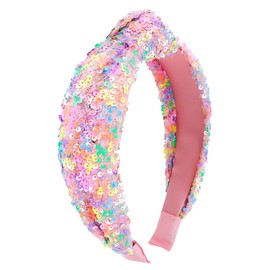 YARIEW Sequin Knotted Headband for Girls Sparkle Rainbow Knot Hair Bands Accessories for Kids Cute Little Girl Headbands Princess Headband Glitter Girls Hair Accessories (Rainbow)