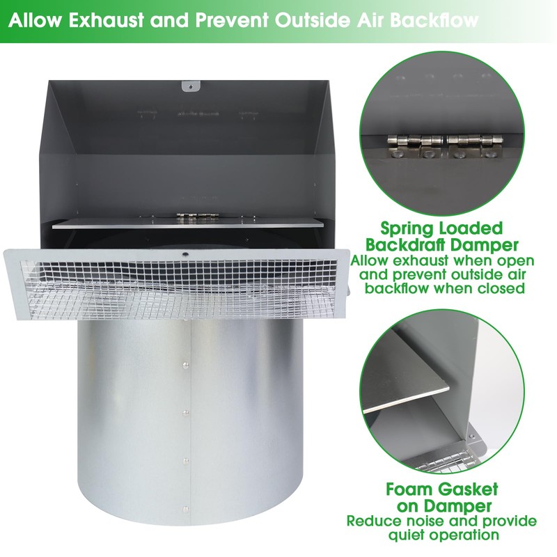 10 Inch Hooded Wall Vent Exhaust with Screen and Damper,Outdoor