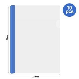 10pcs Clear Report Covers, Slide Binder File Folder, Plastic Transparent File Cover, A4 doucument Cover with U Type Sliding Bar for Office File Organizer .Hold Up to 40 Sheets Projects(Blue)
