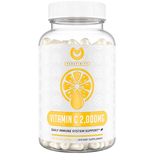 PUREFINITY Vitamin C Immune Booster 2000mg - Double Strength Immune Support Vitamin C Supplement with High Absorption Ascorbic Acid Supports Immune System, Collagen Booster & Powerful Antioxidant.
