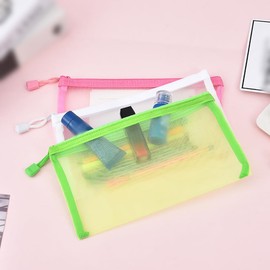 JIHUOO Colorful Mesh Bags Zipper Nylon Makeup Bag Clear Cosmetic Bag Purse Mini Document Bags Travel Toiletry Bags for Women 6 Pack 23x11.5cm