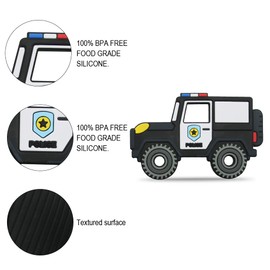 AmazingM Car Series Baby Teething Toys,Food Grade Silicone Chew Teether for 3 Months+ Infant Boy and Girl,Toddler Sensory Chewing Teether,BPA Free. (Police Car, Black)