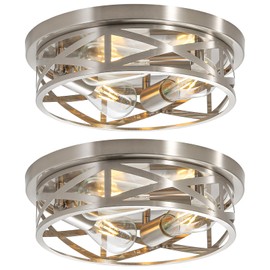 LYCUKYPAP 2 Pack Brushed Nickel Flush Mount Ceiling Light, 3-Light Close to Ceiling Light Fixtures, 13 Inch Metal Ceiling Lights for Bedroom, Living Room, Porch Kitchen