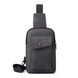 Long Keeper Crossbody Sling Bag PU Leather Chest Bag Small Sling Backpack for Women Men Shoulder Bag Casual Cross Body Bag for Travel Outdoor (Dark Grey)