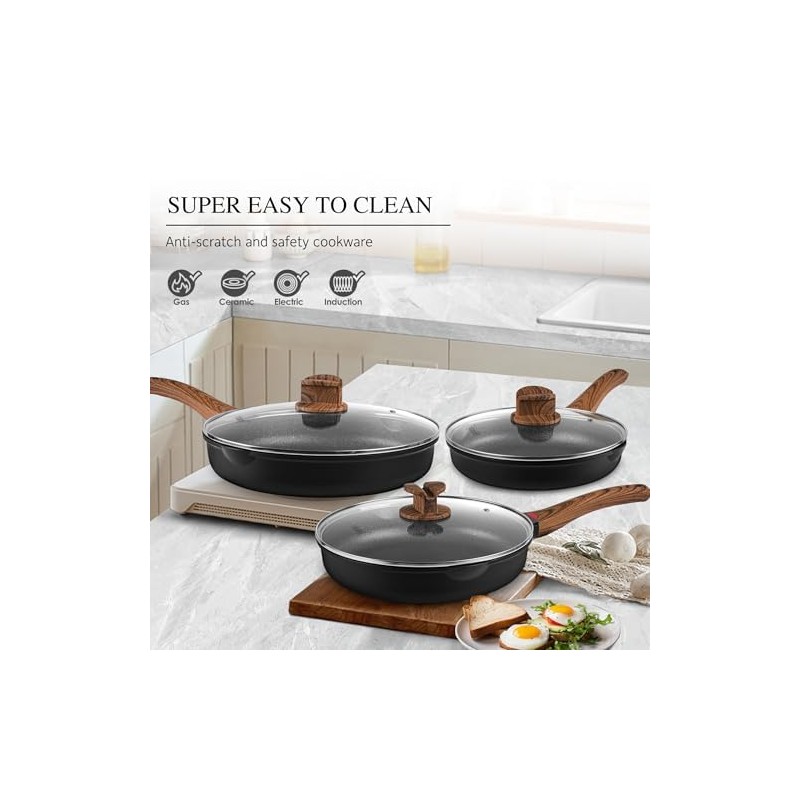 Vinchef Non Stick Frying Pan with Lid,9.5 Inch Anti Scratch