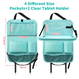 Etre Jeune Backseat Car Organizer with Tablet Holder, 6 Storage Pockets Car Storage Organizer with Foldable Food Tray, Kick Mats Travel Accessories, 2 Pack BLue
