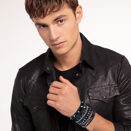 Ulekuke 4 Pcs Leather Punk Rock Studded Bracelets Set for Men and Women 80s Adjustable Spike Cuff and Retro Emo Jewelry Accessories(BK)