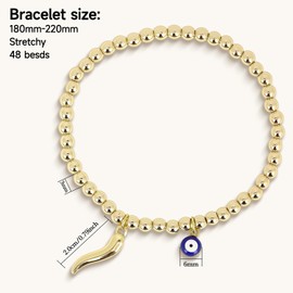 MOTIBACK Evil Eye Bracelet for Women – Gold Stainless Steel Beaded Protection Bracelet with Italian Horn Charm, Dainty & Trendy Jewelry Gift
