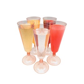 Oojami 70pc Glitter Plastic Classicware Glass Like Champagne Wedding Parties Toasting Flutes Party Cocktail Cups (Rose Gold Glitter)