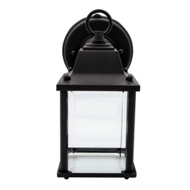 Maxxima LED Porch Lantern Outdoor Wall Light, Black w/ Clear Glass, Photocell Sensor, 650 Lumens, Dusk to Dawn Light Sensor, 3000K Warm White