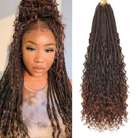 Ainimiu 22 Inch Goddess Box Braids Crochet Hair Bohomian Crochet Box Braids Curly Ends 8 Pack Crochet Braids Synthetic Braiding Hair Extension Black