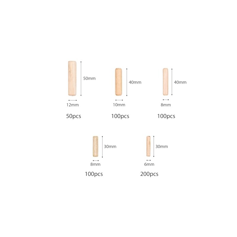 Tutuxio 550pcs Wooden Dowels Pins with 6/8/10/12mm Solid Hollow Dowel