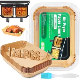 Air Fryer 120 Pieces Rectangular 22 x 14 cm Baking Parchment Paper Non-Stick Disposable Paper for Ninja AF300EU AF400EU Lakeland Tower Salter and Other Dual Zone Airfryer