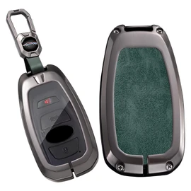 TECART key fob cover case with keychain,Zinc alloy key case,3/4 Button Fit For Subaru BRZ Legacy Outback Ascent Crosstrek, Short Keychain-dark Green