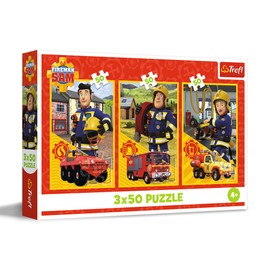 Trefl 3-in-1 Puzzle: Fireman Sam, The Fire Station Team - 3 x 50 Pieces, 3 Puzzle Set for Children from 4 Years