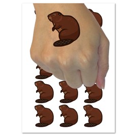 Beaver Sitting Temporary Tattoo Water Resistant Fake Body Art Set Collection - 15 2" Tattoos (1 Sheet)