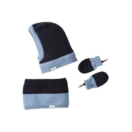 Vertbaudet Two Tone Boys Baby Set: Scarf Hat, Round Scarf & Mittens, navy