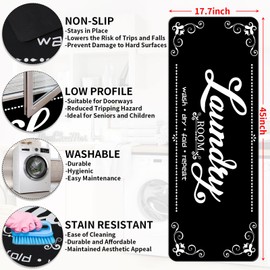 Laundry Room Rug Runner, 17.7"x45" Non Slip Laundry Rugs, Black Farmhouse Washable Floor Laundry Mats for Laundry Room, Mudroom, Kitchen, Washroom, Bathroom, Hallway Entryway Area Rugs Decor