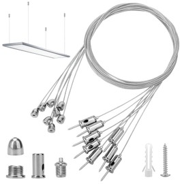 Pack of 8 Rope Suspension Installation Kit 1.5 mm x 1.5 m Ceiling Stud Wire Rope Adjustable Lamp Suspension Wire Rope Tensioner Wire Rope Holder Metal Ceiling Fastener Mounting for LED Panel Ceiling