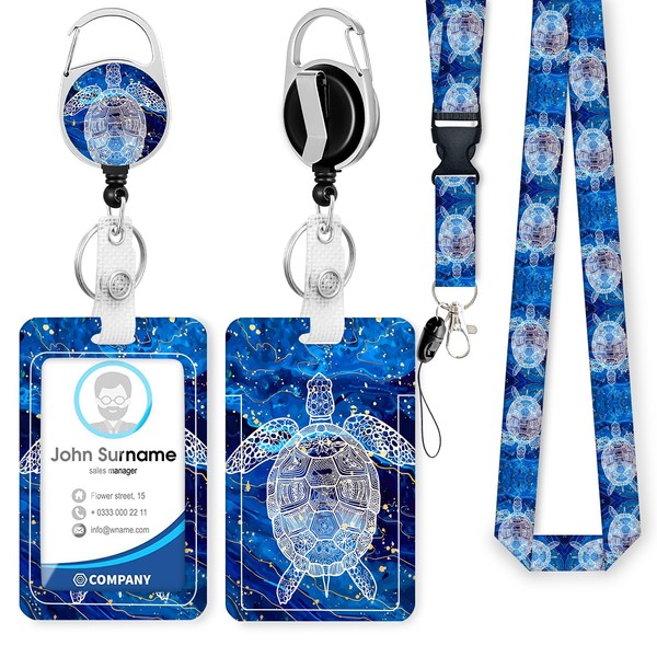 ID Badge Holder with Lanyard,Blue Turtle Lanyards for ID Badges,Heavy