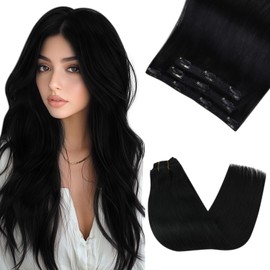 Sunny Hair Clip in Hair Extensions Straight Human Hair Clip in Extensions Remy Clip in Hair Extensions Real Human Hair Extensions Clip ins Jet Black Color 1 for Women 18inch