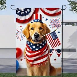 BlissYard Welcome 4th of July Golden Retriever USA Dog Patriotic Garden Flag for Outside Decoration American Flag Outdoor Small Decorations for The