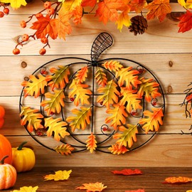 Wesiti 2 Pcs Metal Fall Pumpkin Wall Art 14" Welcome Pumpkins Fall Sign Metal Farmhouse Autumn Thanksgiving Vintage Leaf Wall Art Hanging Rustic Room Decor for Autumn Harvest Holiday Indoor Outdoor