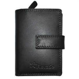 flevado Buffalo Leather Hand Made Cards Money Wallet Credit Cards Case RFID Protection Smooth Leather, black, Modern