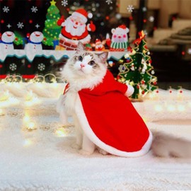 Cat Christmas Costume Dog Christmas Cloak Pet Christmas Hooded Cape Cat Santa Claus Clothes Cashmere Pet Christmas Outfit Adjustable Xmas Santa Claus Hooded Cape for Small Medium Cat Dog Puppy Kitten