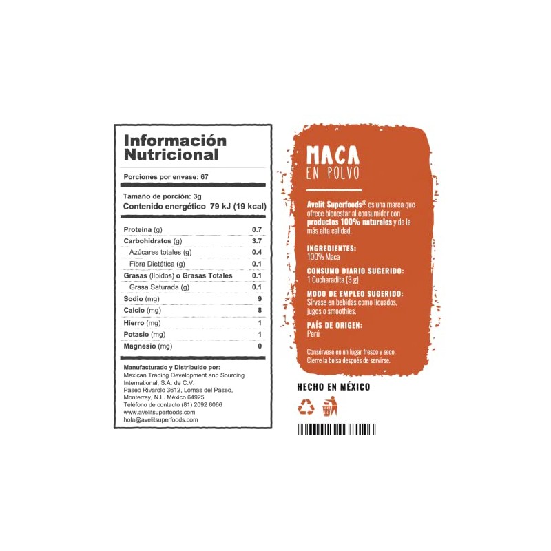 Avelit Superfoods Maca en Polvo 200g 100 Natural Premium de