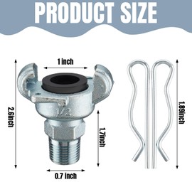 Therwen 4 Sets 1/2 inch Chicago Air Fittings NPT Iron Air Hose Fitting 2 Lug Universal Coupling for Female and Male End(Male End)