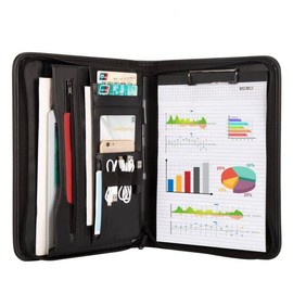 Leathario Portfolio Organizer, A4 Padfolio Folder with Notepad, Leather Zipper Folders with Pockets for Tablets Notepads Files, Travel Business Portfolio, Planner Document Organizer for Men Women