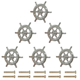 LLDYNW 6 pcs Ship Rudder Handles Ship Helm Cabinet Knobs Ocean Theme Knobs Zinc Alloy Handles Dresser Knobs Furniture Door Single Hole Pull Handles (Silvery)