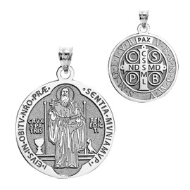 PicturesOnGold.com Saint Benedict Round Religious Medal EXCLUSIVE - Sterling Silver - 2/3 x 2/3 Inch