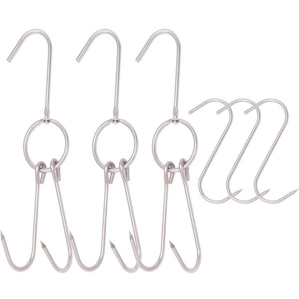 Alele 3pcs Stainless Steel Double Hooks + 3pcs S-Hooks for